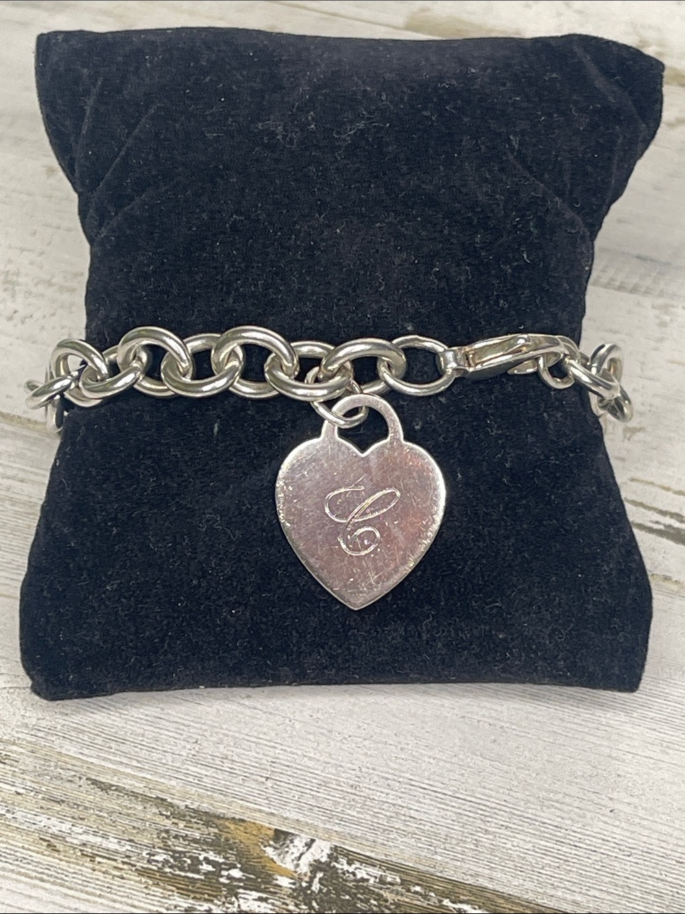 Tiffany & Co. Sterling Silver 925 Heart Tag Charm Link Bracelet 8.5”